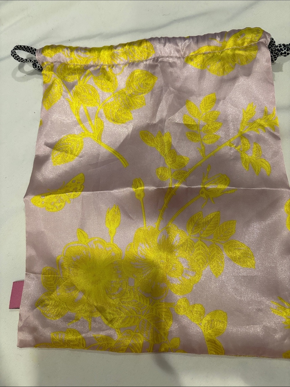 Silky Floral Drawstring Pouch in Pink and Yellow - Picture 3 of 4